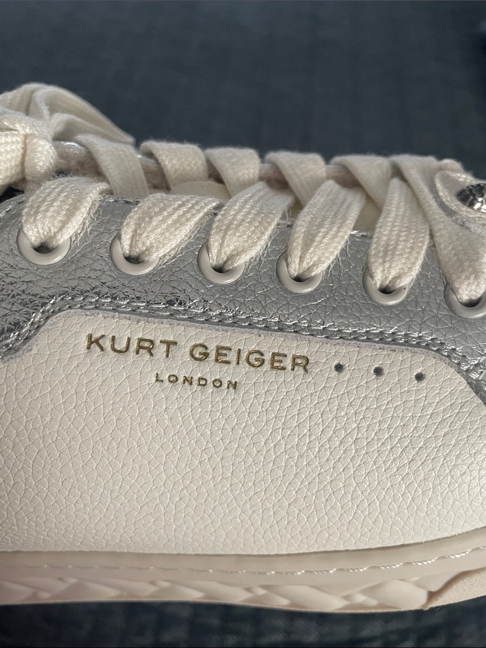 Kurt Geiger Cream and Silver Low-Top Mule Slip On Lace Sneakers - Picture 4 of 8